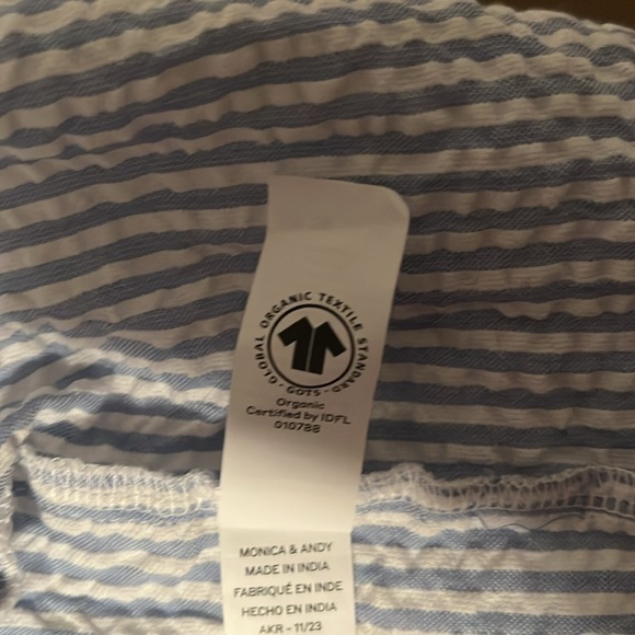 Boy’s blue and white striped button-up shirt, 100% Organic Cottton - Picture 3 of 5